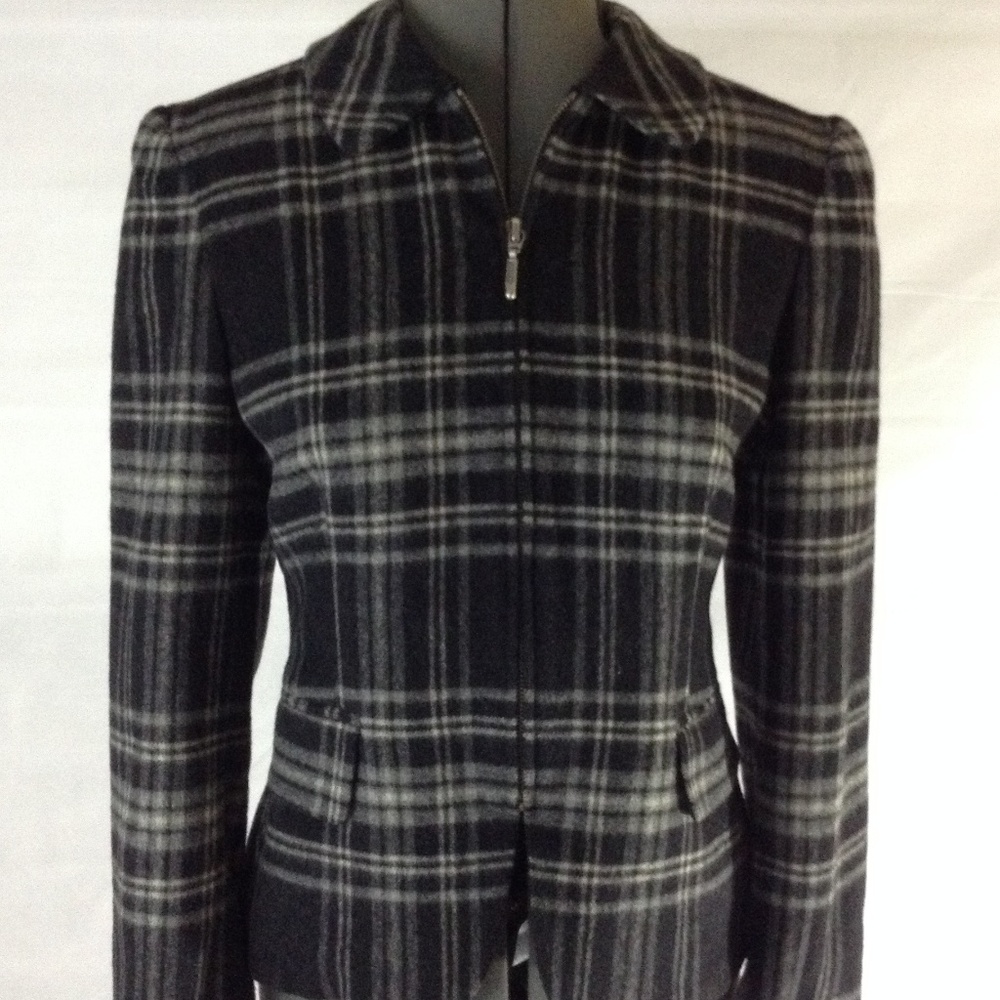 Jones New York Plaid Wool Zippered Blazer Jacket
